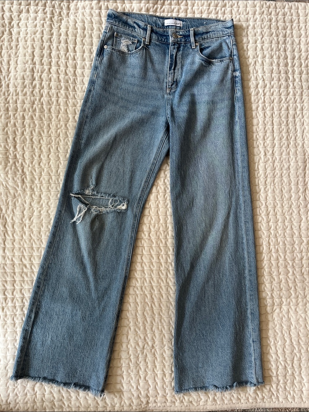 LOFT Mid-Blue Wide Leg Distressed Jeans